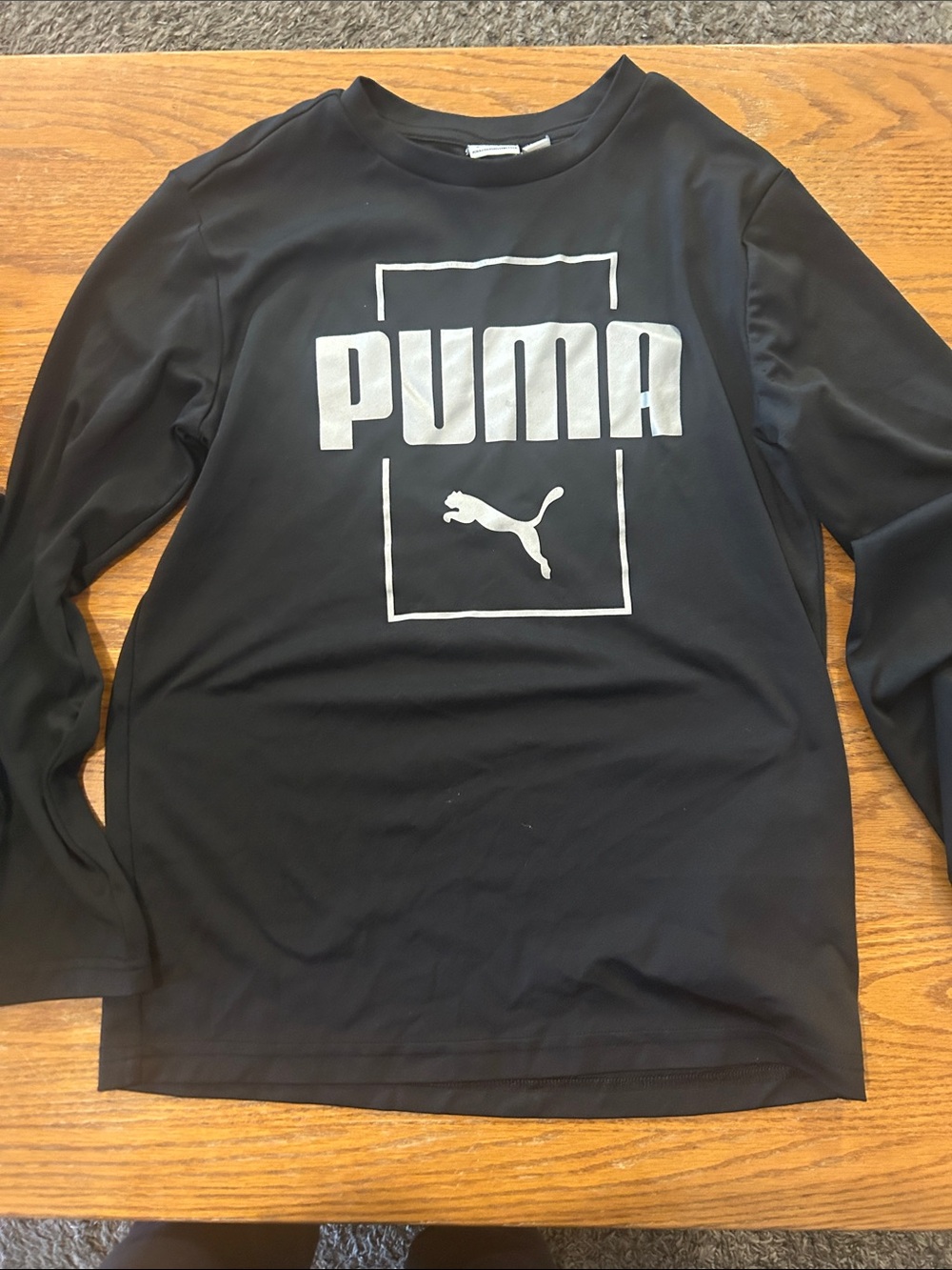 Puma Black Long Sleeve Tee with Silver Logo Print